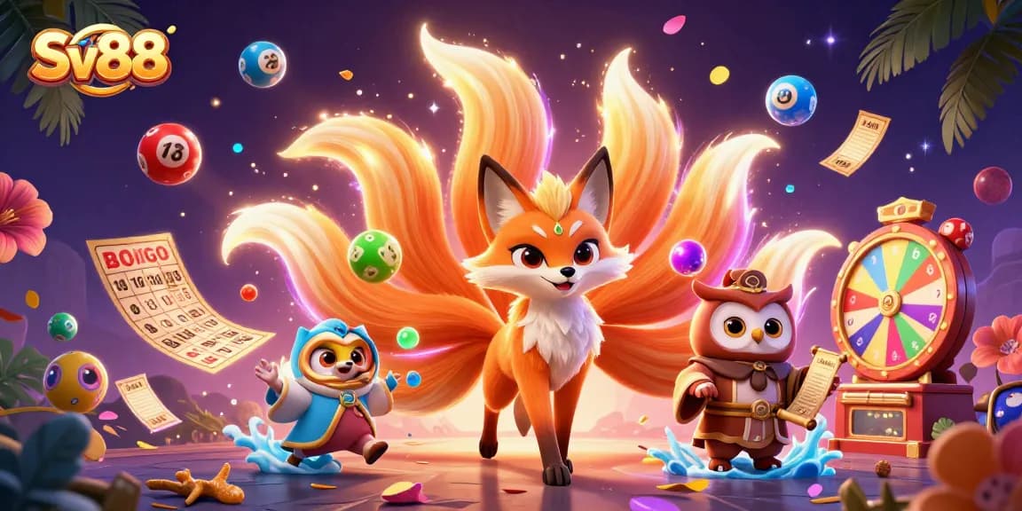 Engage with Sv88's vibrant lottery and gaming action featuring colorful elements and dynamic characters.