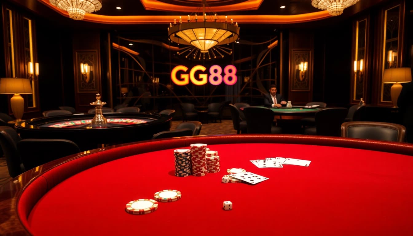 Exciting gambling experience at GG88 casino with roulette and poker elements.