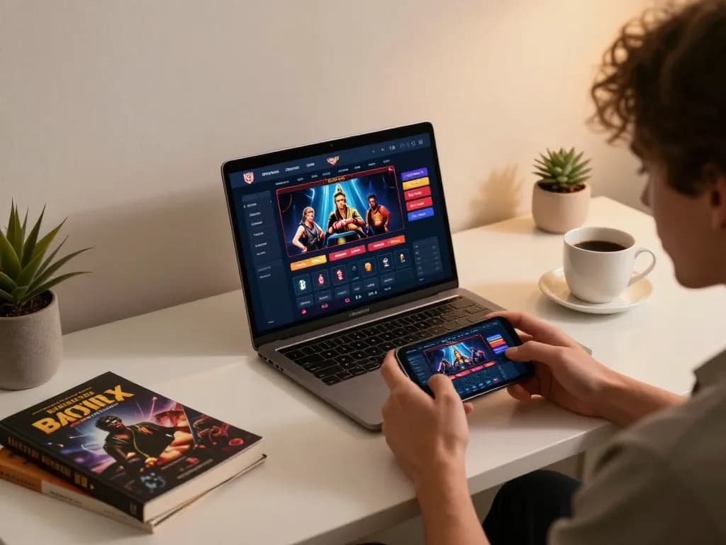 Engaging in responsible gaming with thương hiệu jun88 on a mobile app in a cozy modern setting