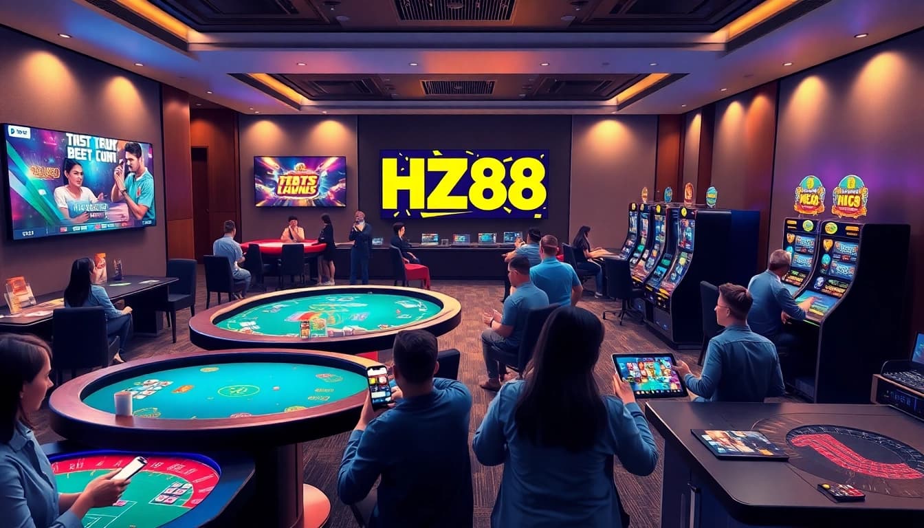 HZ88 online gaming interface showcasing a vibrant casino and sports betting experience for players