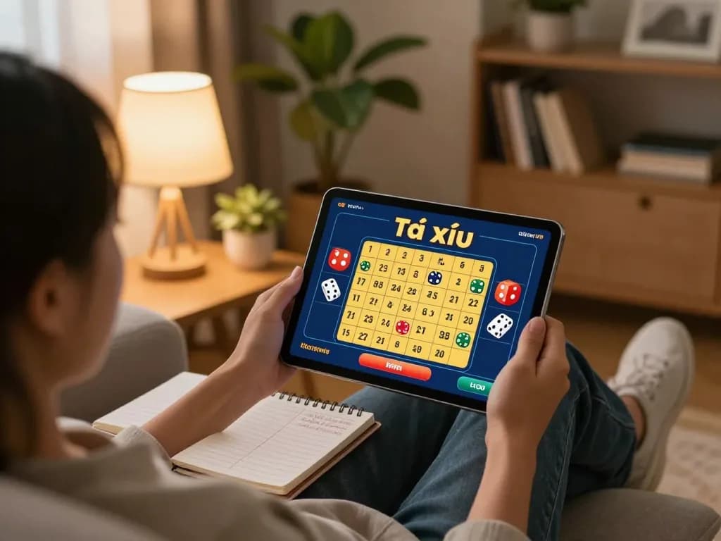 Engaging gameplay scene of tài xỉu online on a tablet in a cozy home setting.