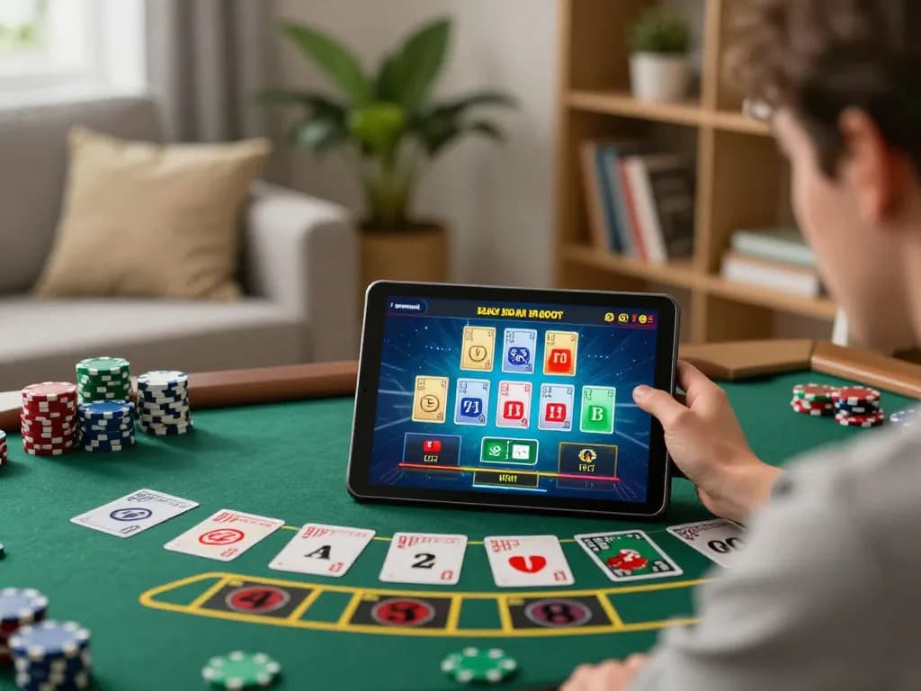 Engaging in 98win online casino games on tablet in cozy home setting