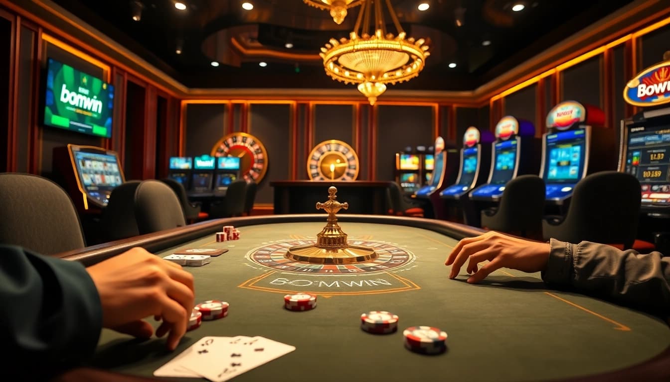 Engage with bomwin's exhilarating poker action on a visually stunning casino table.