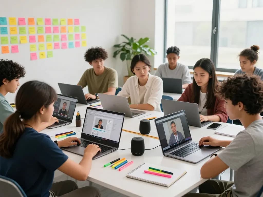 Students collaborating at digital workspaces for online learning on https://c168.date/, showcasing diversity and engagement.