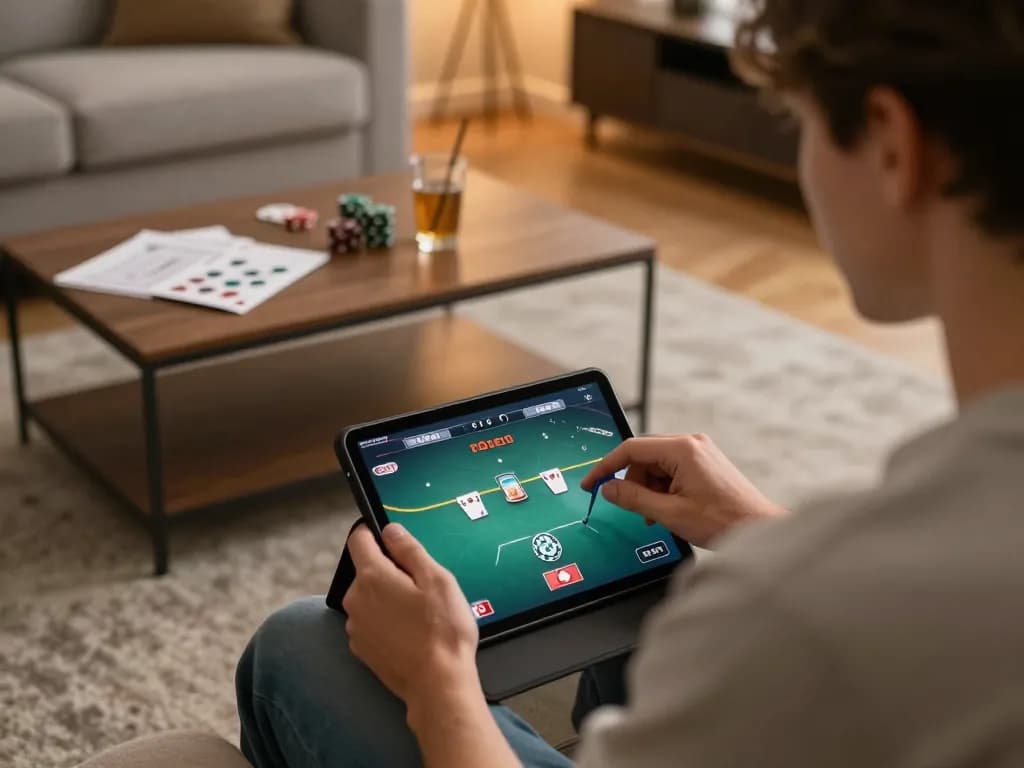 Engaging in poker gameplay on 789club app in a cozy home setup