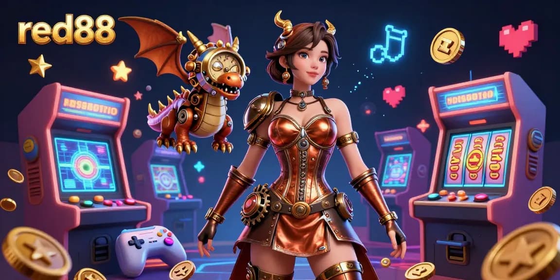 Engage with exciting gameplay at red88 featuring dynamic 3D characters, slot machines, and colorful game elements