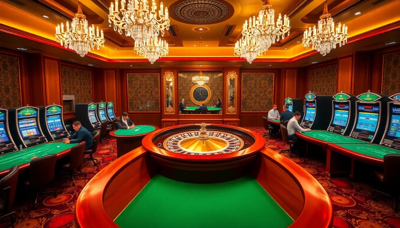 SCLUB88 CO brings excitement with vibrant casino tables and a luxurious roulette wheel.