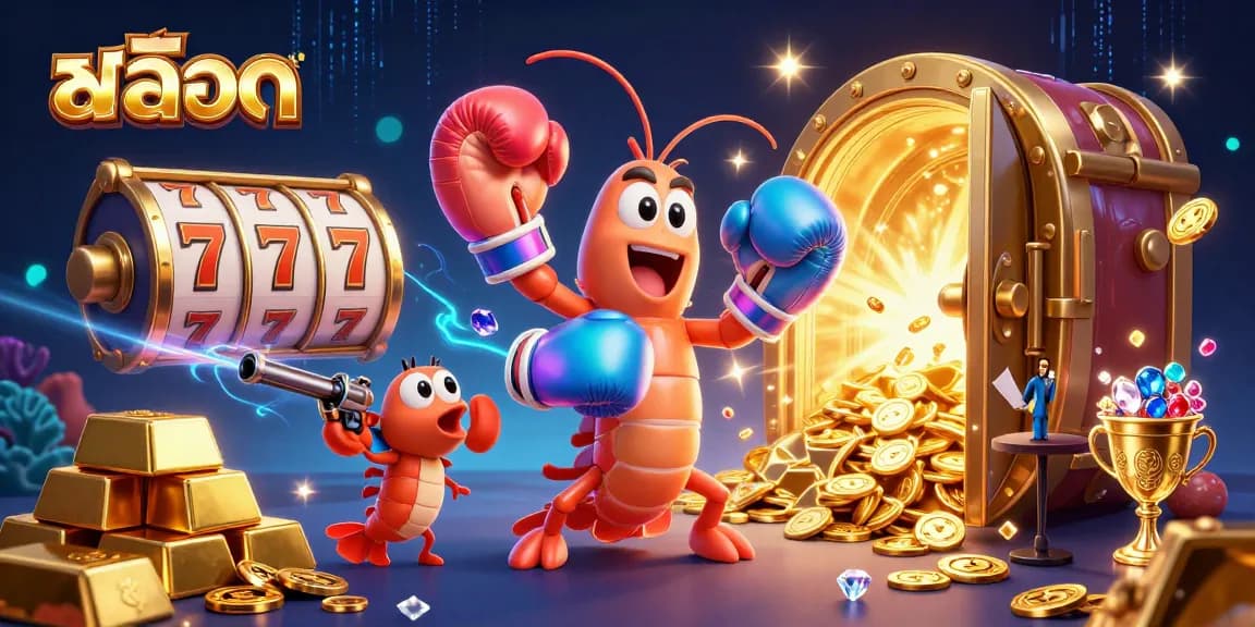 Engage with สล็อต jackpot excitement, as 3D cartoon ocean characters celebrate winning in a vibrant casino atmosphere.
