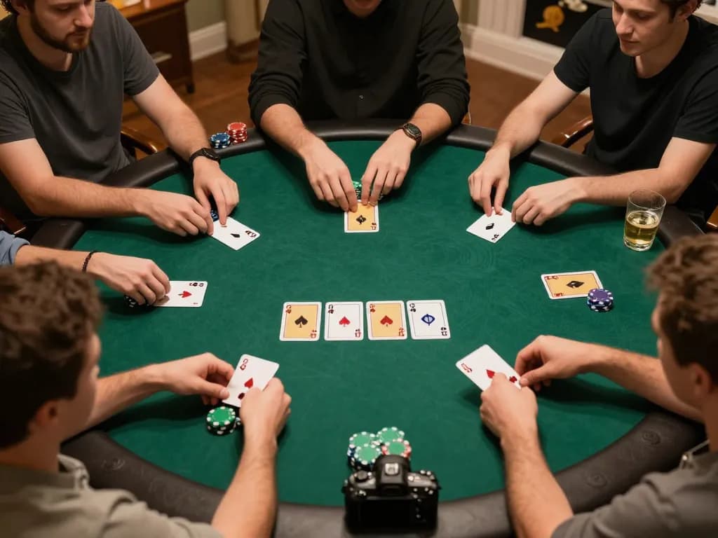 Engaged players betting in hubet online poker game, showcasing high-stakes gameplay and social interaction.