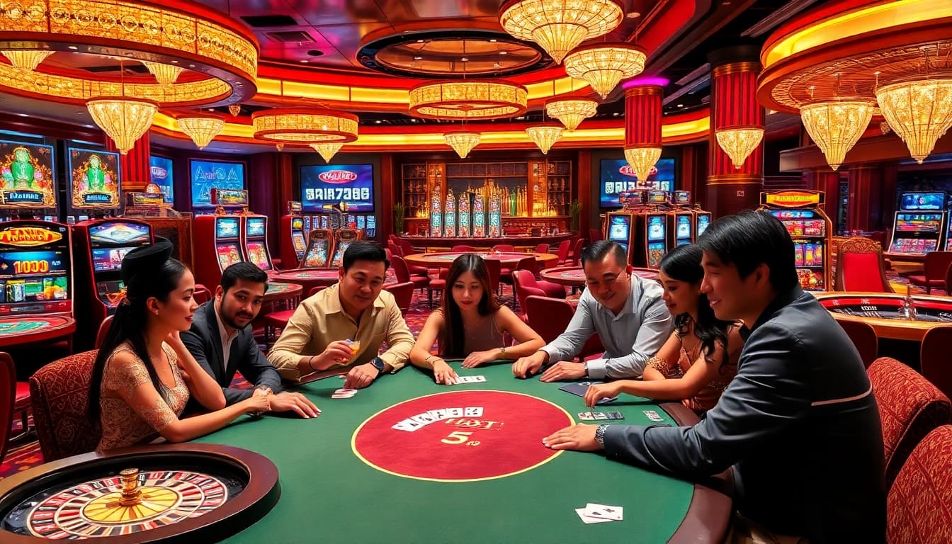Experience thrilling gaming action at uk88 with exciting poker and roulette tables in a vibrant casino atmosphere.