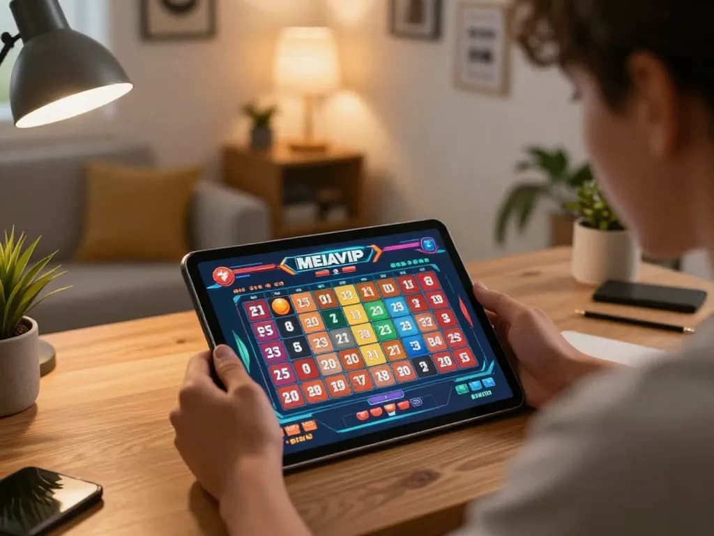 Terlibat dalam mejavip togel online sambil menggunakan tablet di ruang kerja rumah yang nyaman.