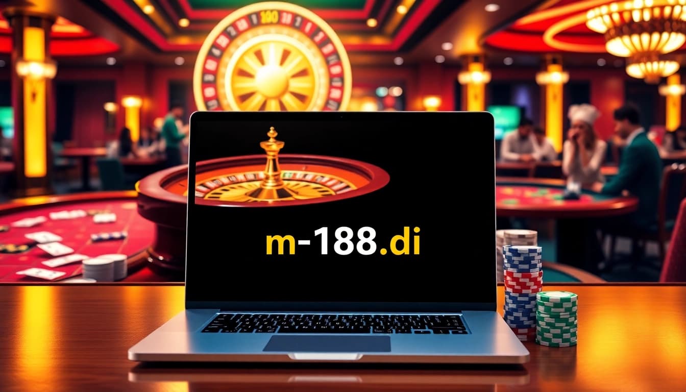 An exciting scene of online gambling at https://n188.bid/ featuring a roulette wheel and poker chips.