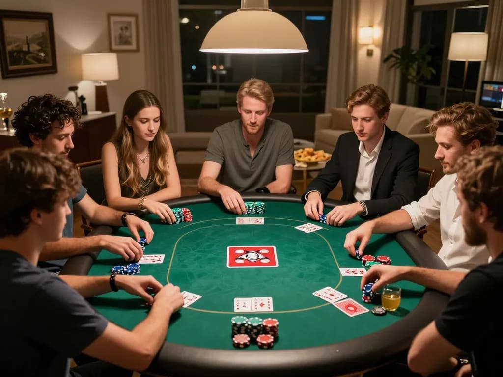 Engaging home poker game experience with friends, featuring vin777 gameplay strategies for winning