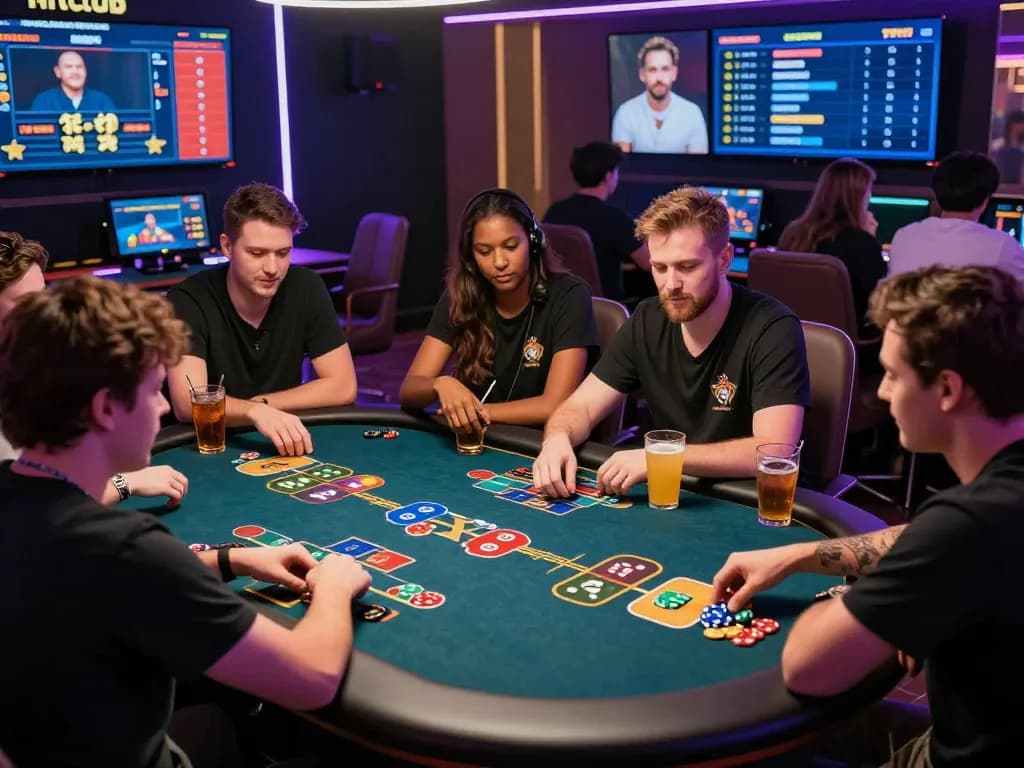 Players enjoying hitclub tài xỉu in a vibrant modern gaming environment with digital dice and high-end casino setup.