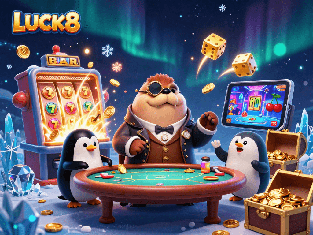 LUCK8 tăng cường sự hứng thú trong trò chơi, đại diện cho các cá nhân vui nhộn tại bàn poker.