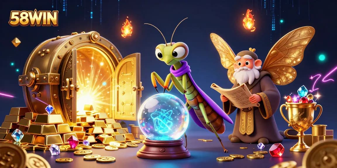 Experience thrilling fortune at 58WIN with vibrant casino elements and engaging characters.