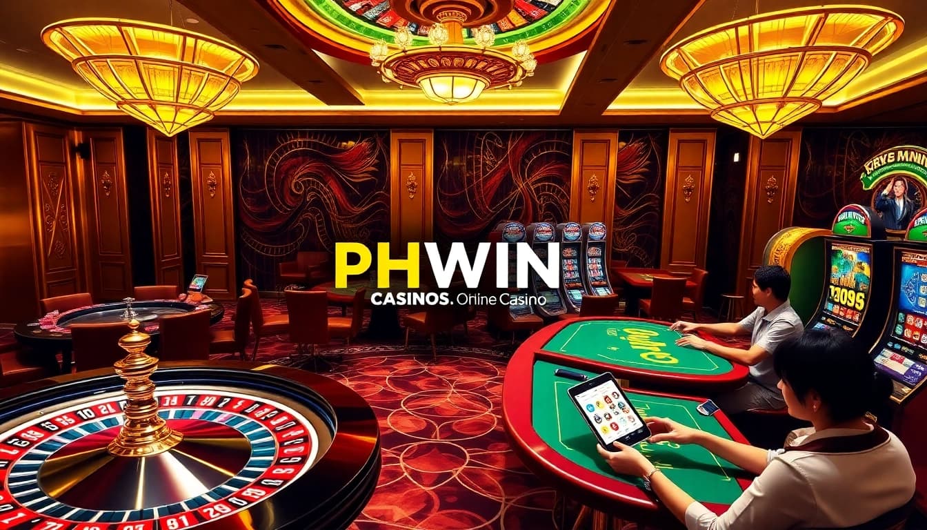 Experience thrilling gameplay at PHWIN's online casino with vibrant tables and gaming interfaces.