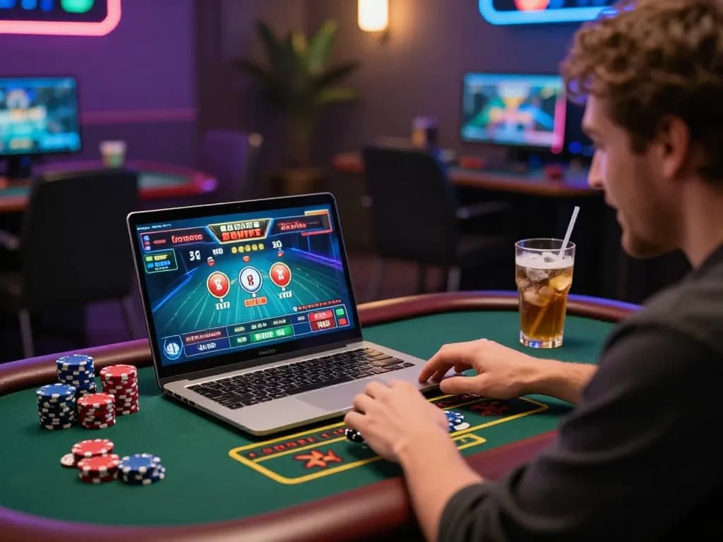 Engaging online player enjoying 789Club casino games on a laptop in a cozy setting.