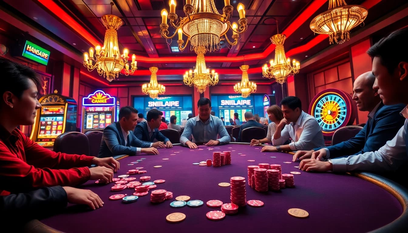 Experience thrill at https://xx88.moe/ with thrilling poker games showcasing vibrant chips and cards.