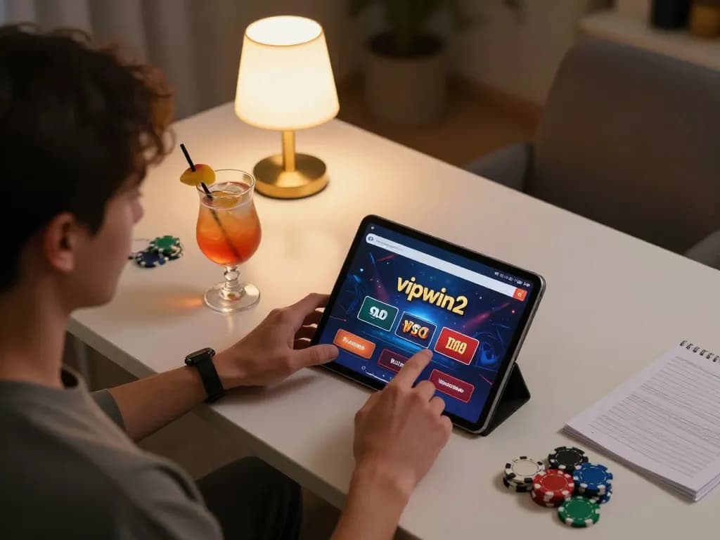 Person enjoying engaging gameplay on vipwin2 mobile app, showcasing a vibrant home gaming setup