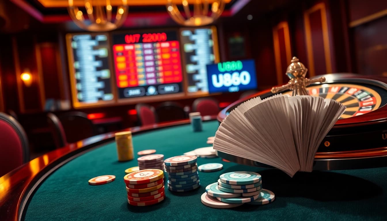 Experience the excitement of U888 with high-stakes poker and vibrant casino elements.