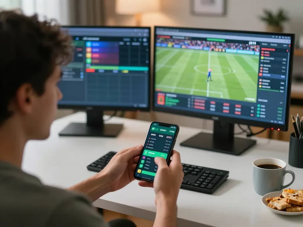 Engaging with live betting odds on https://11win.nl/ from a modern home setup, showcasing a dynamic sports betting atmosphere