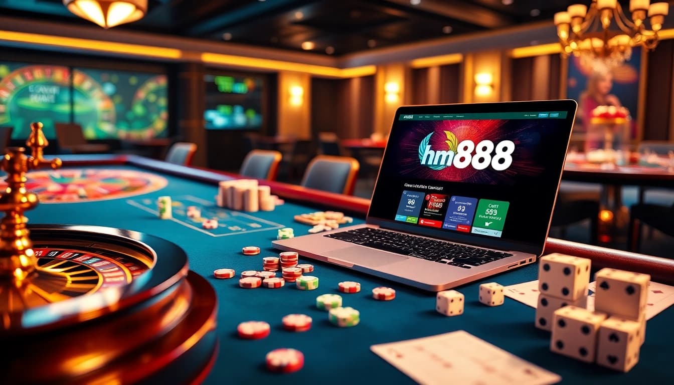 Exciting gaming scene showing hm88 with colorful chips and a roulette wheel.