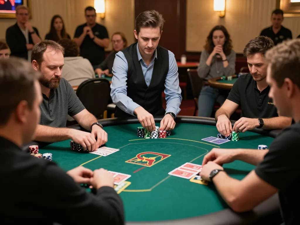 S88 poker action with players strategizing during an intense casino game night