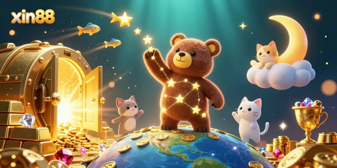 Experience the thrill of xin88 by collecting treasures in this vibrant 3D casino scene filled with excitement.