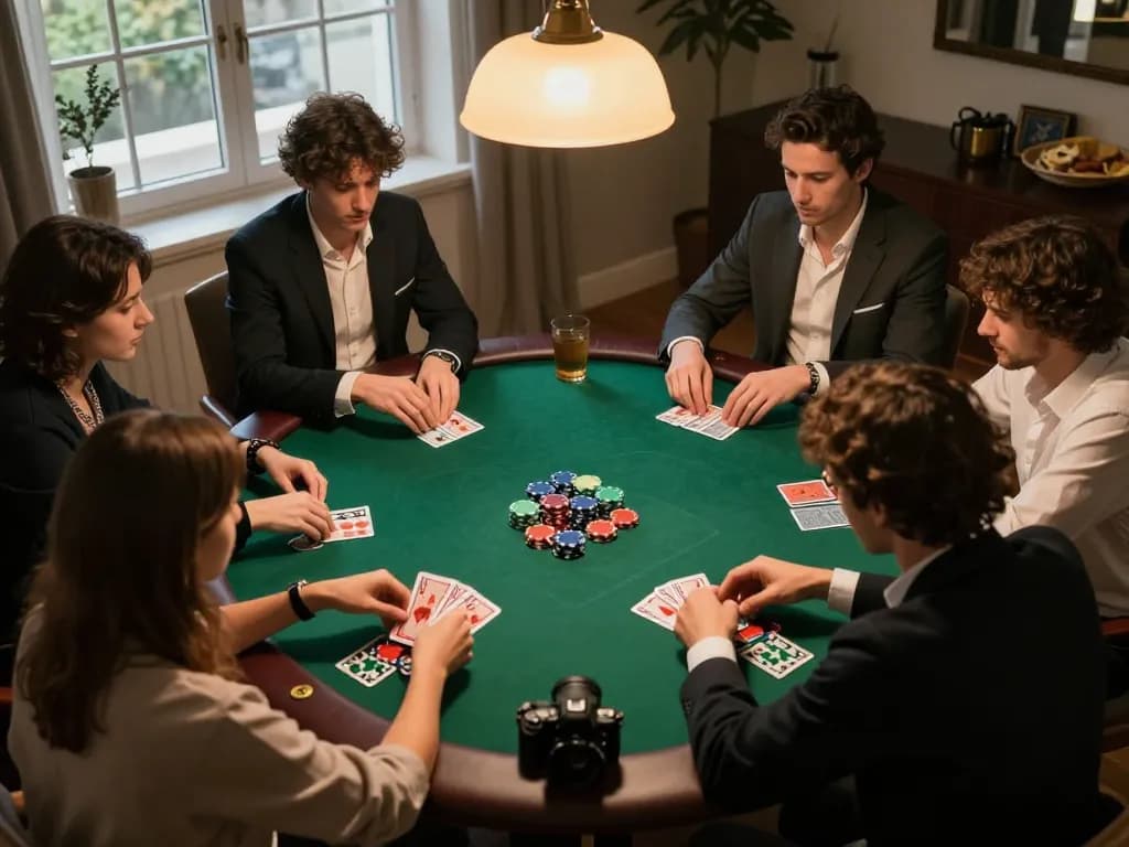 Players engaging in a thrilling poker game at home, showcasing 1GOM gameplay style and strategy.