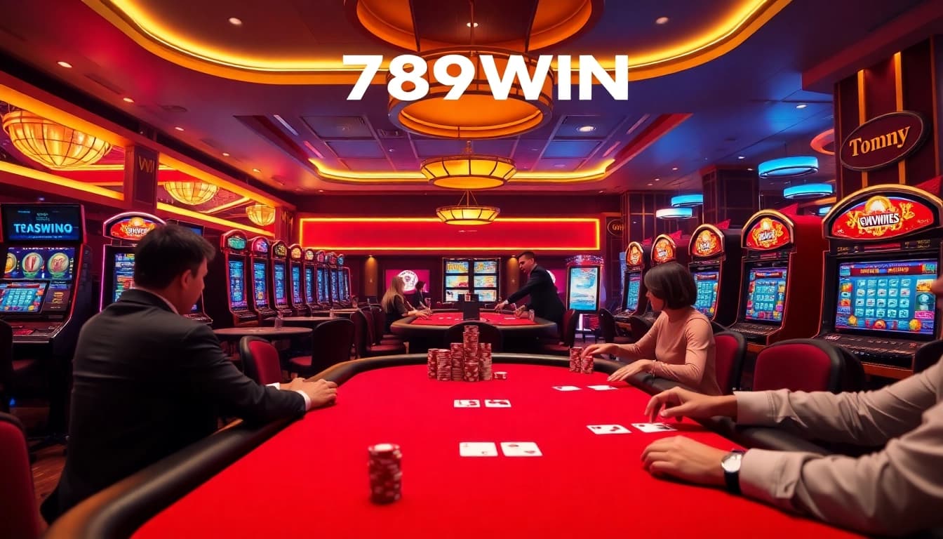 Players enjoying a thrilling game at 789WIN casino with vibrant tables and exciting atmosphere.