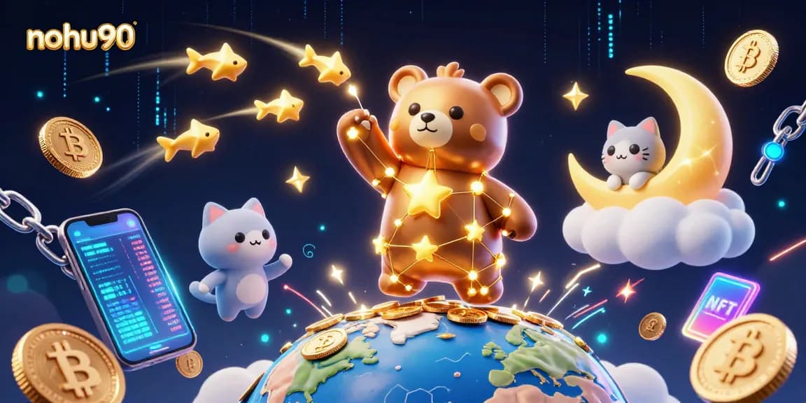 Experience nohu90's vibrant casino adventures with dazzling stars and coins amidst a cosmic backdrop.