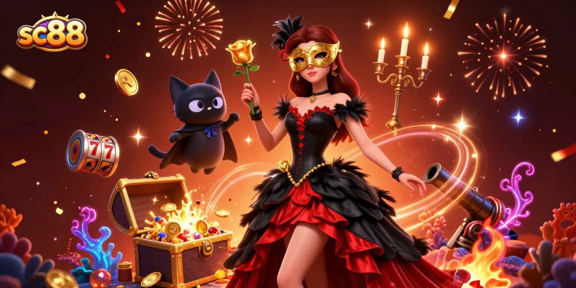 Win big at sc88 with a dazzling casino scene featuring slots, gold coins, and vibrant elements.