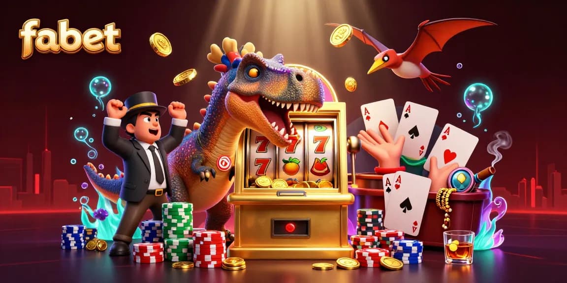 Fabet unleashes a thrilling jackpot excitement with cartoon dinosaurs and vibrant casino elements.