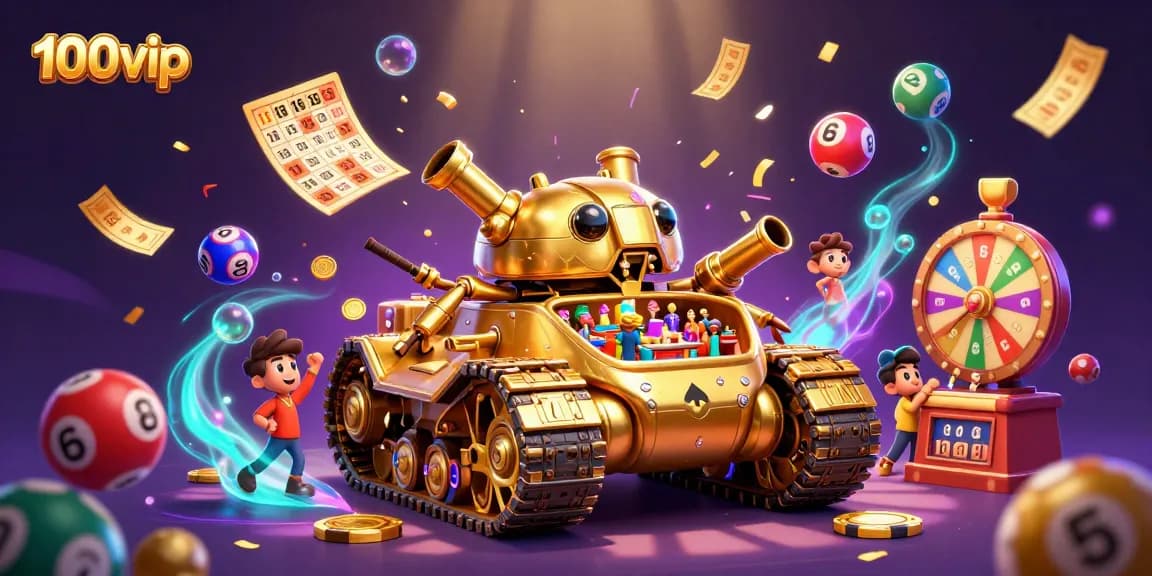 Engage in thrilling experiences with 100vip's dynamic casino action featuring colorful lottery elements and golden surprises.