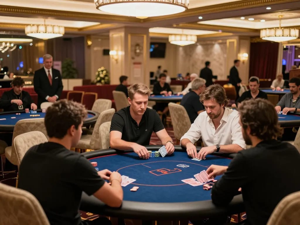 32win elite poker players engaging in strategic gameplay in a luxurious casino VIP room.