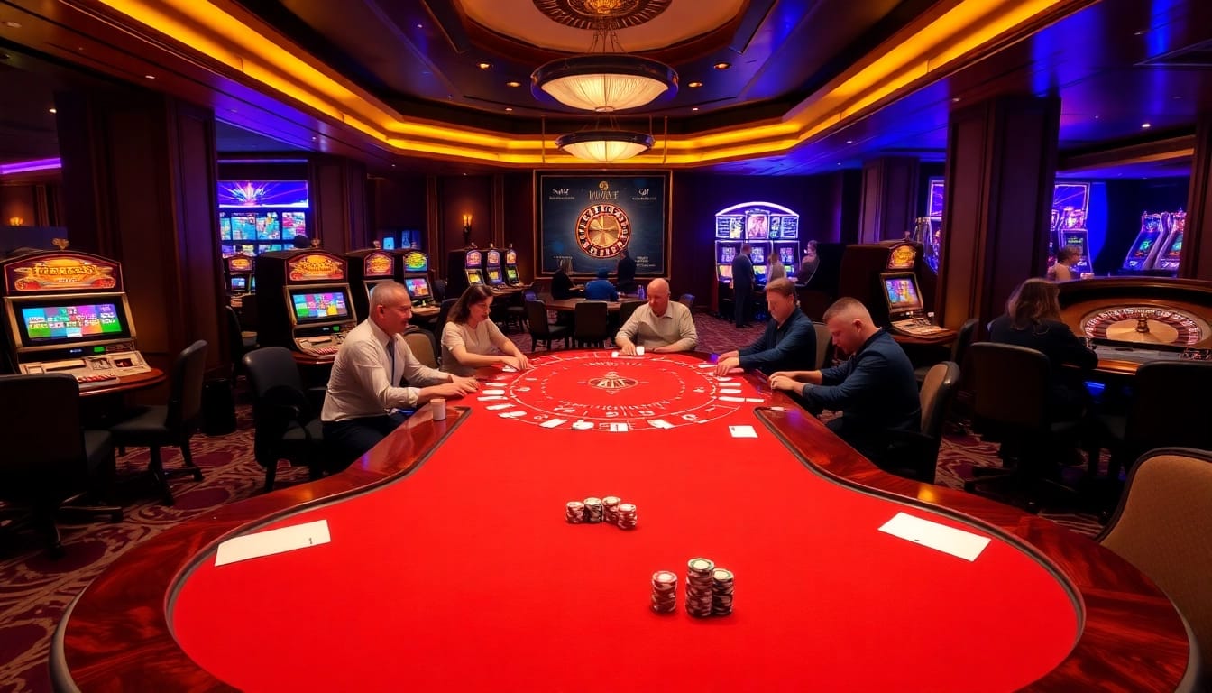 Experience the thrill of gambling at Go8, featuring vibrant games and elegant casino decor.
