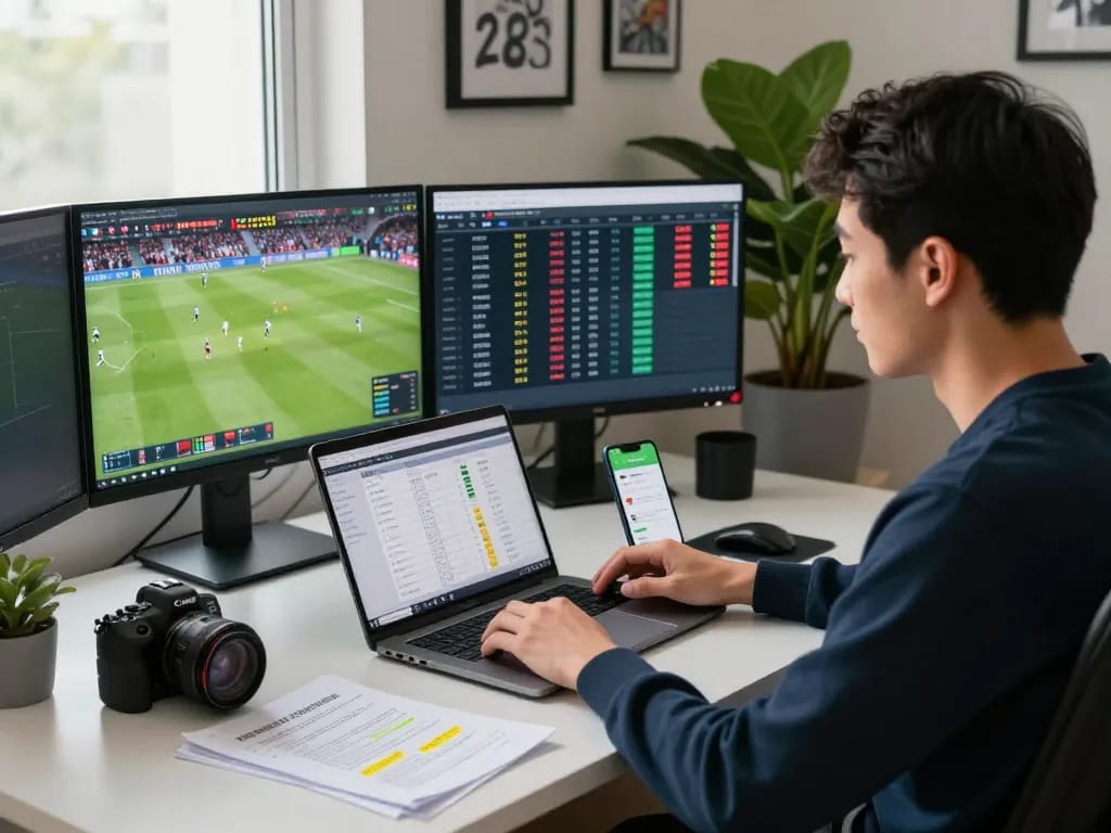 Analyzing kèo nhà cái odds in a modern home office setting
