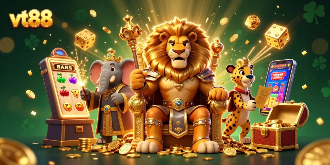 Experience thrilling wins with vt88's vibrant casino adventure featuring a lion king and dynamic game elements.