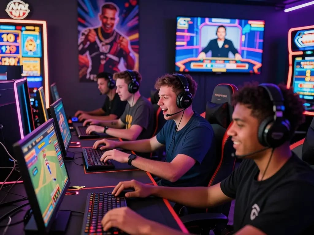 OPEN88 gaming scene with players enjoying diverse online betting experiences in a vibrant atmosphere.