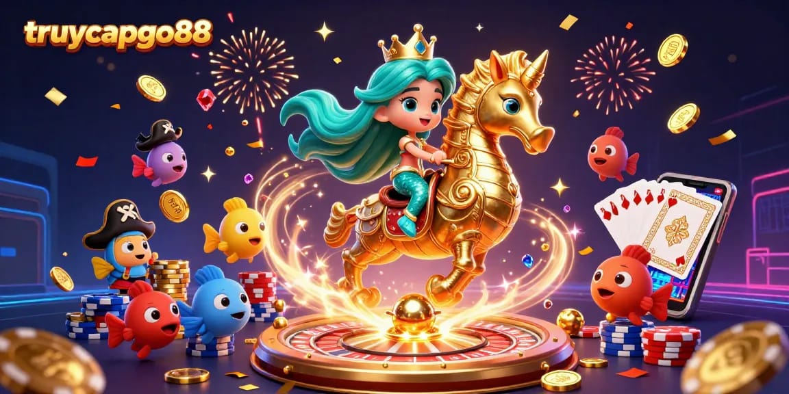 Engage with the vibrant world of truycapgo88, featuring a mermaid, seahorse, and casino elements.