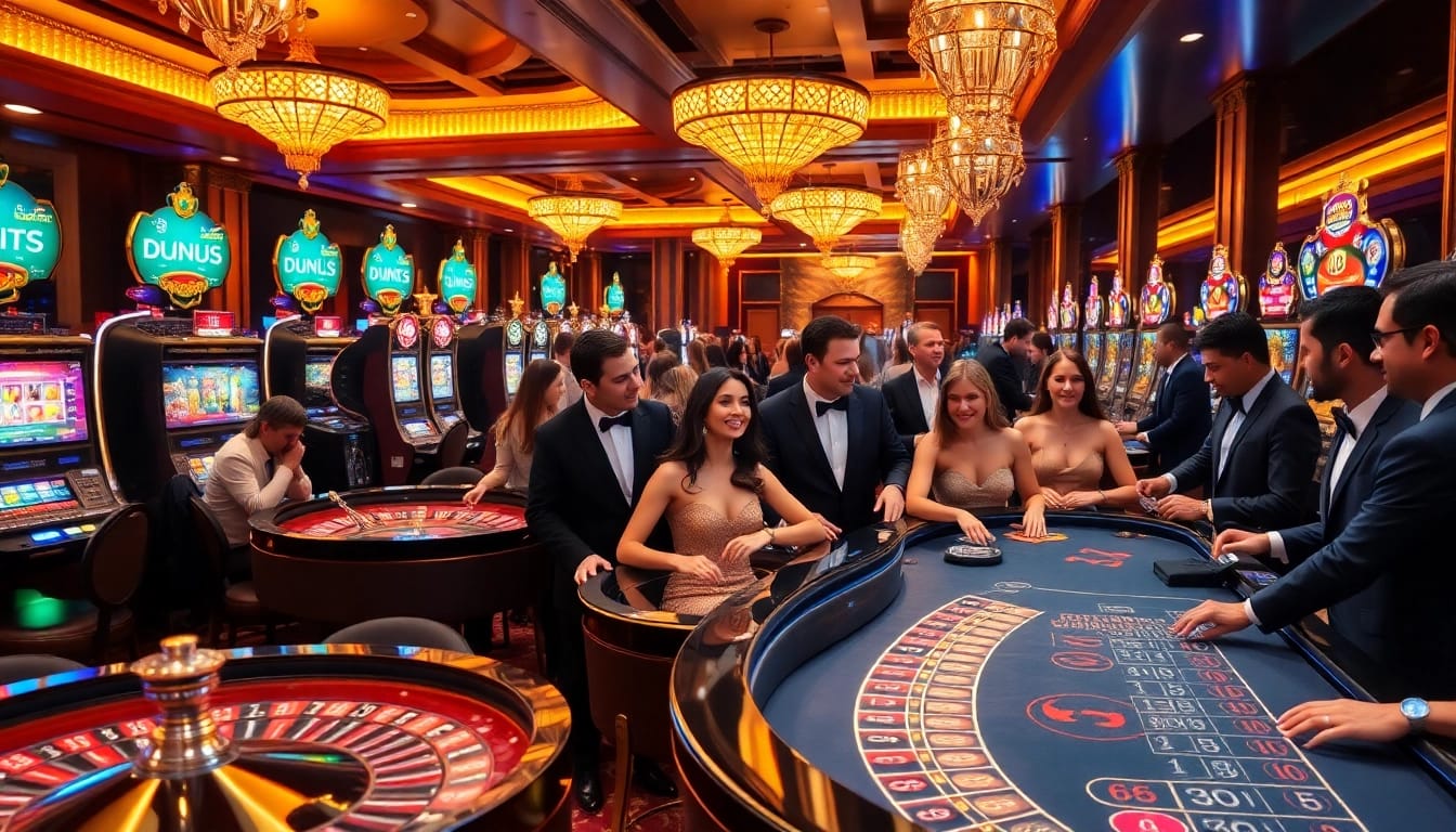 Enjoy thrilling action at Luck8 casino with players engaging at gaming tables and slot machines.