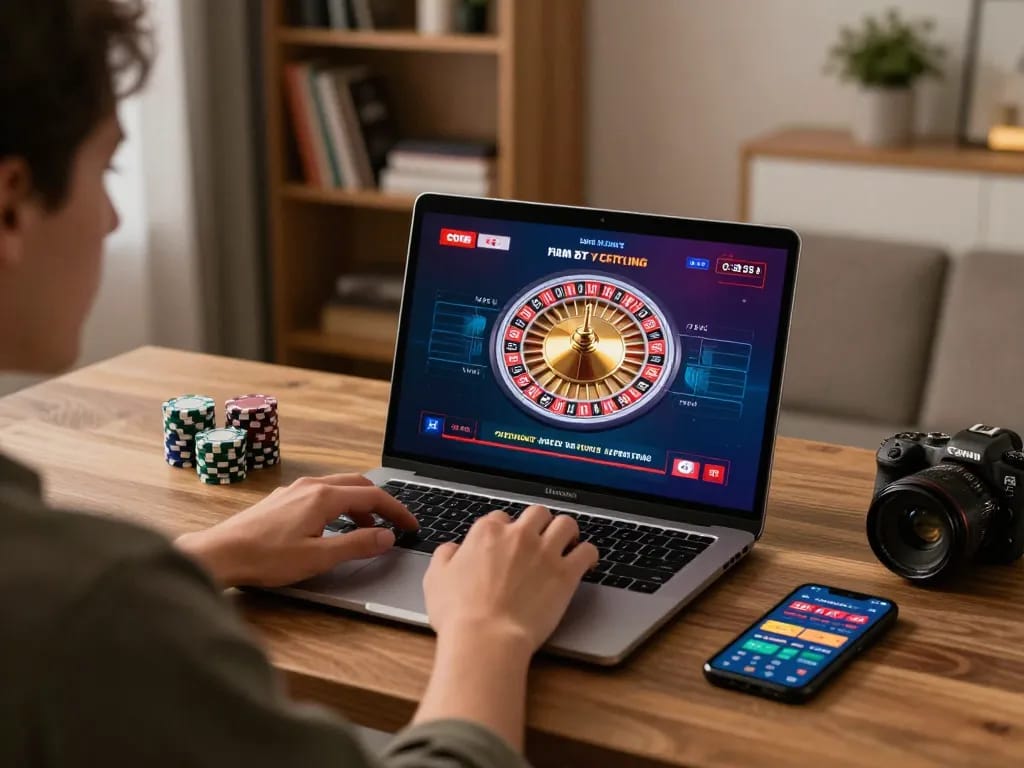 Engaging in a live roulette game on xin88 platform from a stylish home gaming setup.