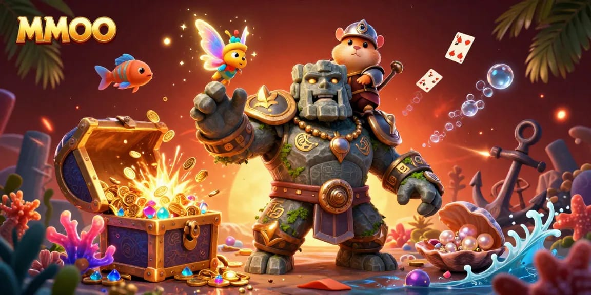 Engage in thrilling gameplay with MMOO, showcasing magical characters in a vibrant casino world.