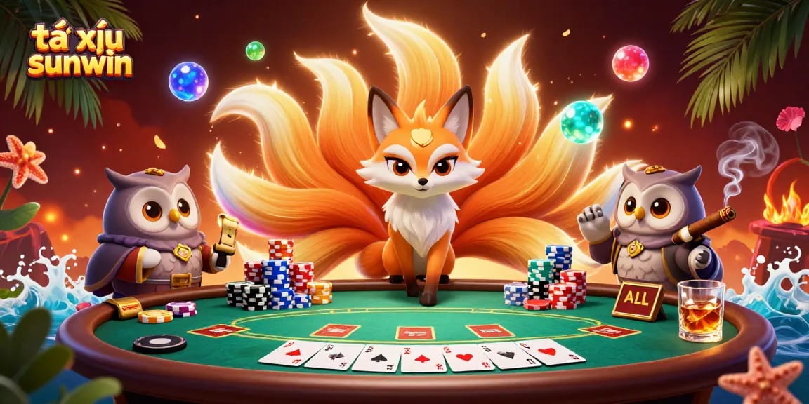 Experience the thrilling game of tài xỉu sunwin with a vibrant 3D illustration featuring spirited characters and dynamic casino elements.