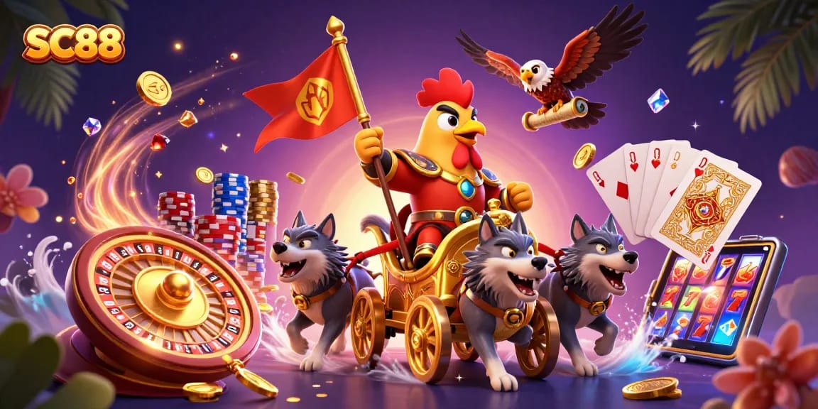 Spin the SC88 slots for vibrant wins featuring a rooster warlord and golden treasures.