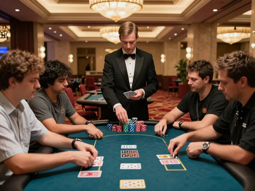 Players engage in strategic poker gameplay at red888 casino with vibrant atmosphere and luxurious decor.