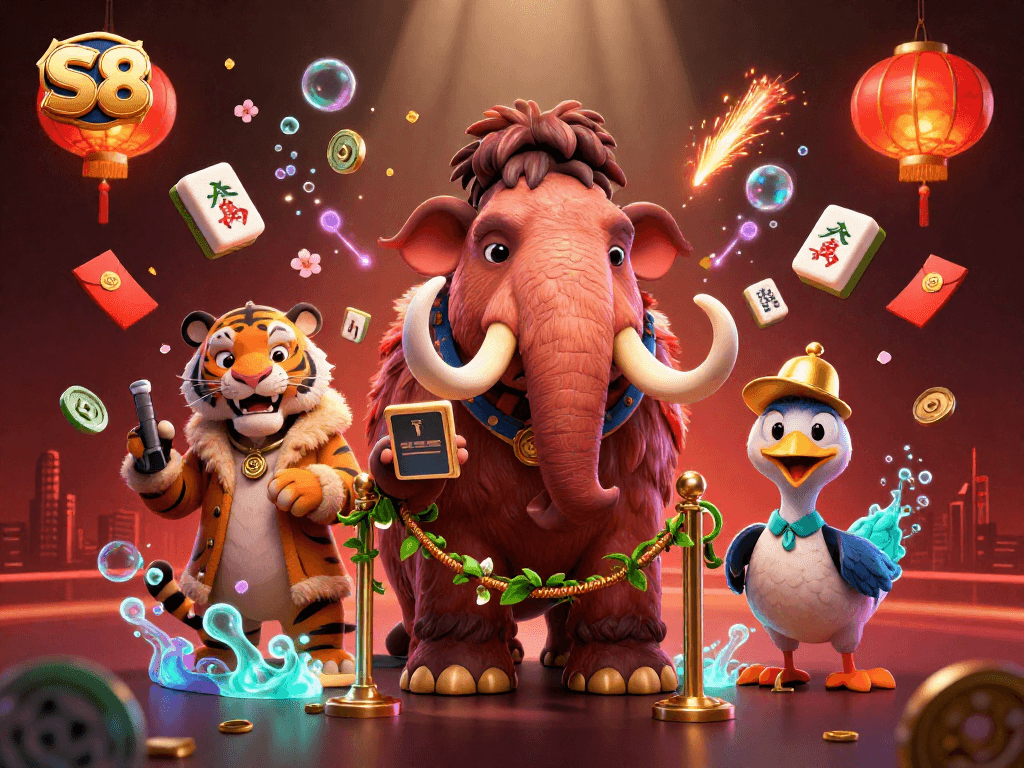 S8 invites bettors to enjoy thrilling scenarios in a vibrant, 3D animated casino scene filled with excitement.