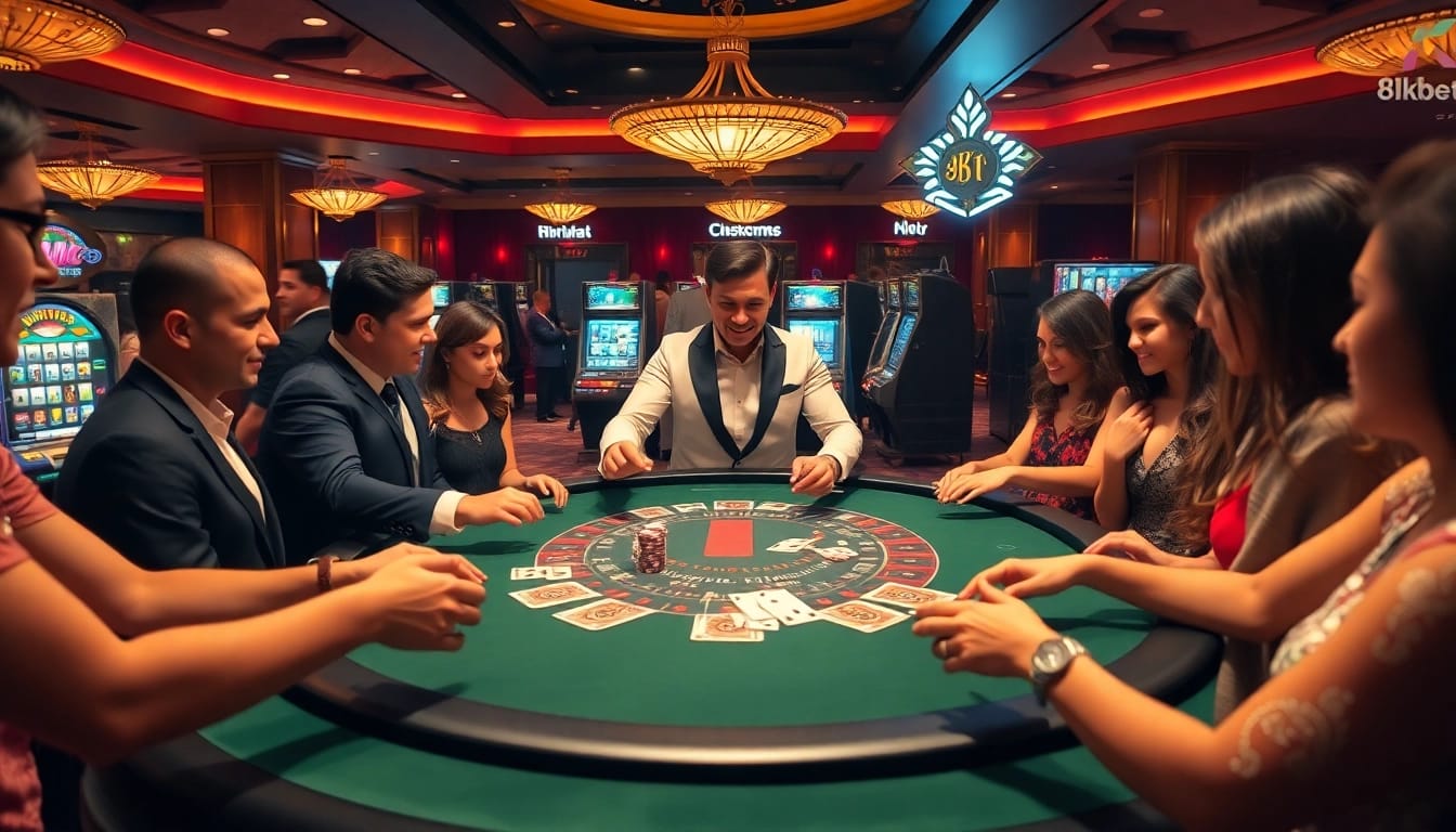Experience the excitement of 8kbet with players engaging at a thrilling casino table.