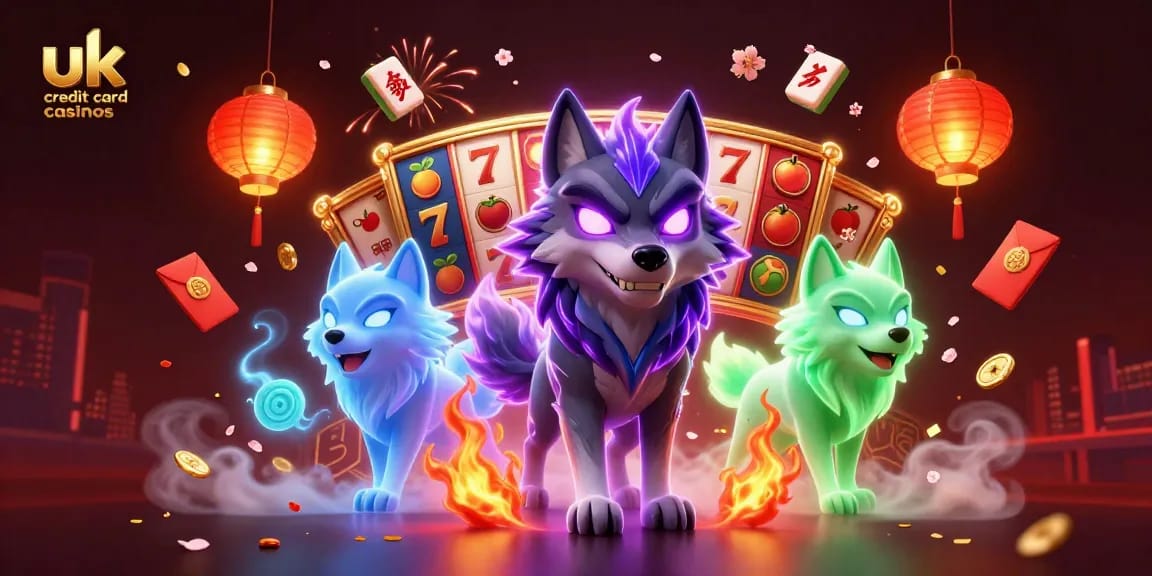Experience the excitement of uk credit card casinos with vibrant characters around slot machines and golden symbols.